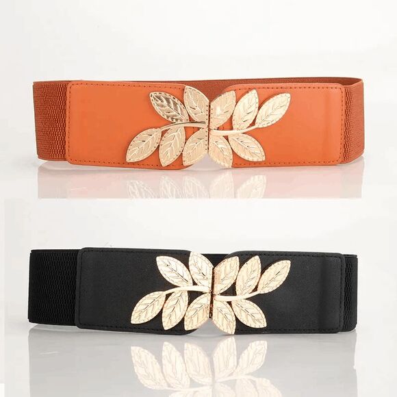 2/$21 26 Inches Brown Ladies Stretch Floral Belt - Picture 1 of 2